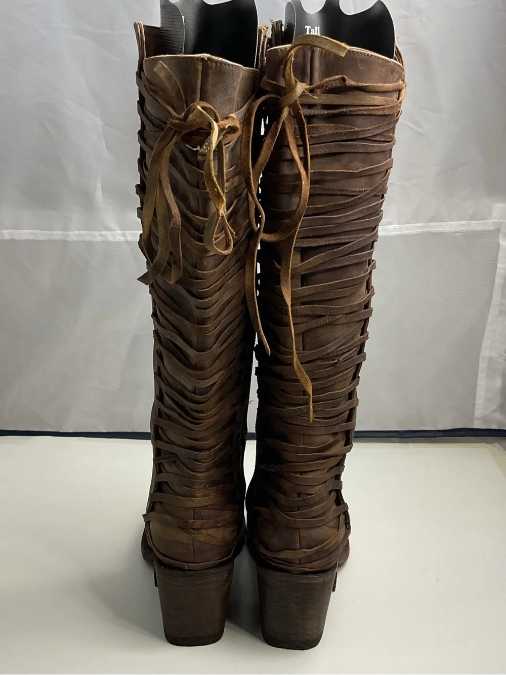 Miss Macie Brown Leather Tall Riding Lace-Back Side Zip Boots Women’s Size 9M